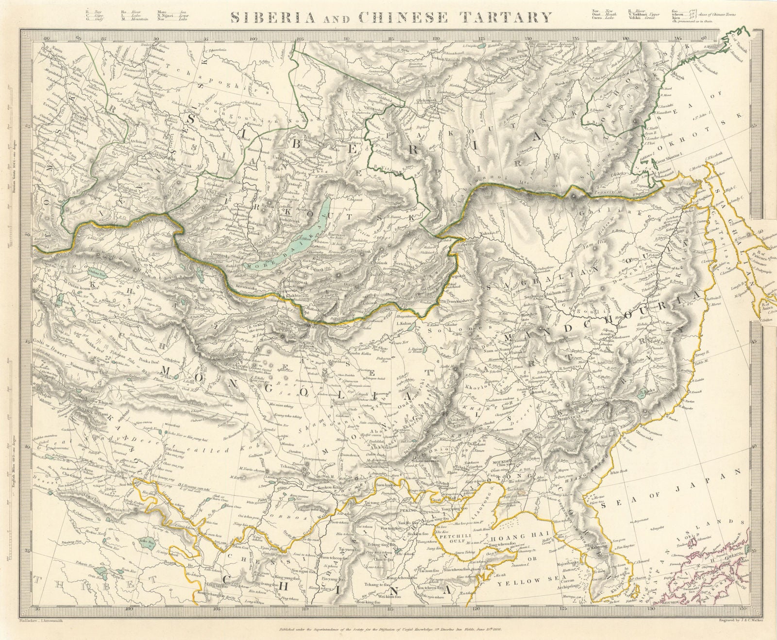 SIBERIA AND CHINESE TARTARY. Manchuria Mongolia Korea China. SDUK 1844 old map